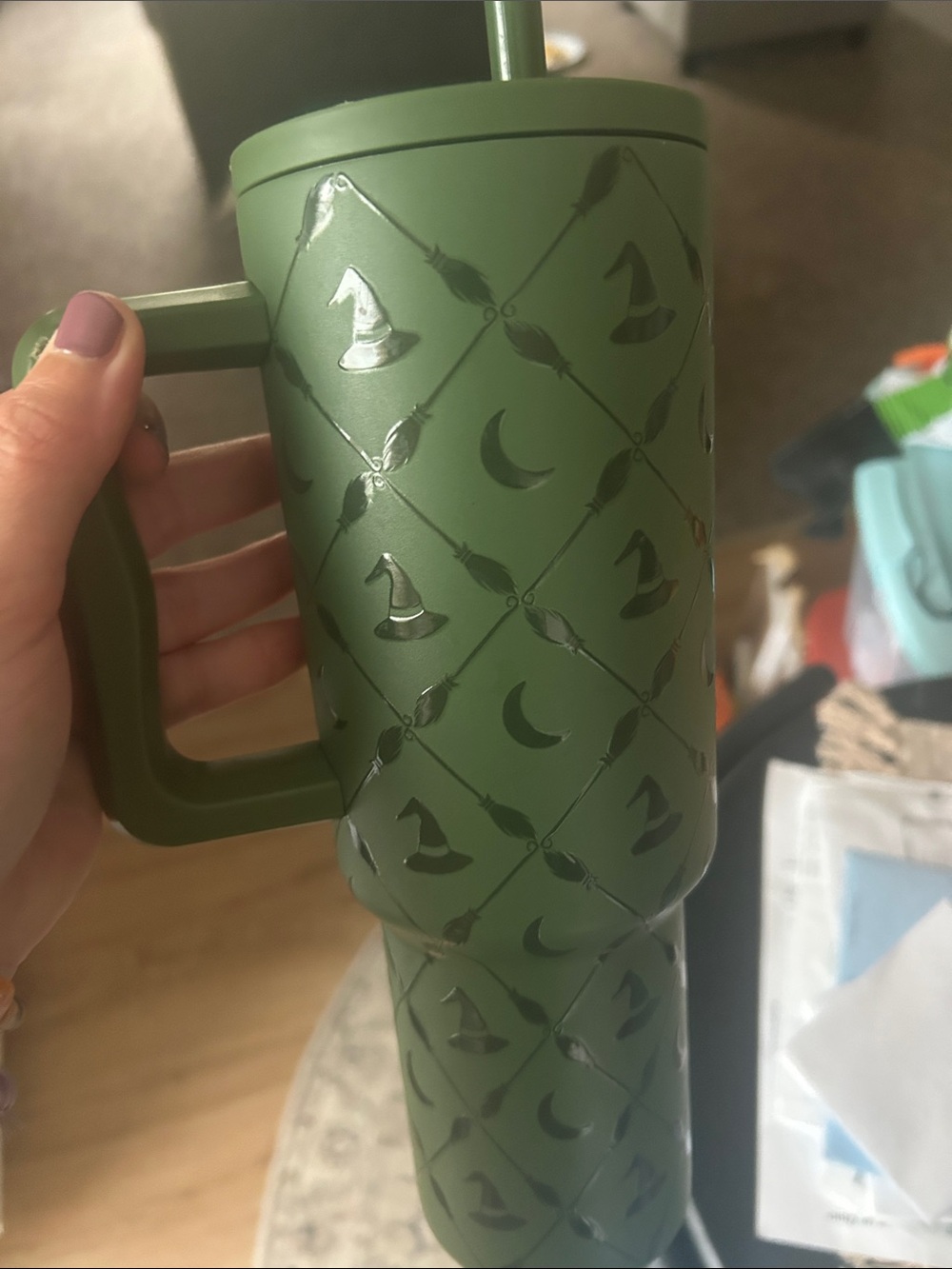 Simply Modern Olive Green Witch Hat & Moon Travel Tumbler with Handle